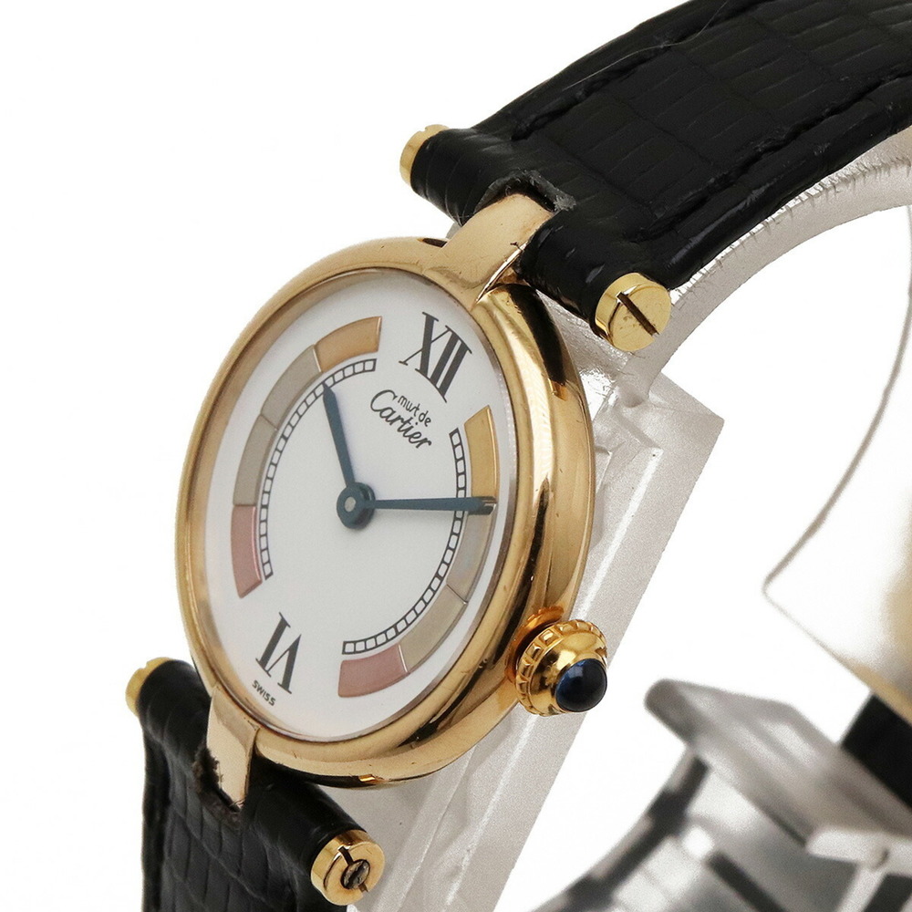 Cartier Must VLC Vermeil SV925 GP White Dial Three Color Women's Quartz Wrist... - Picture 6 of 8